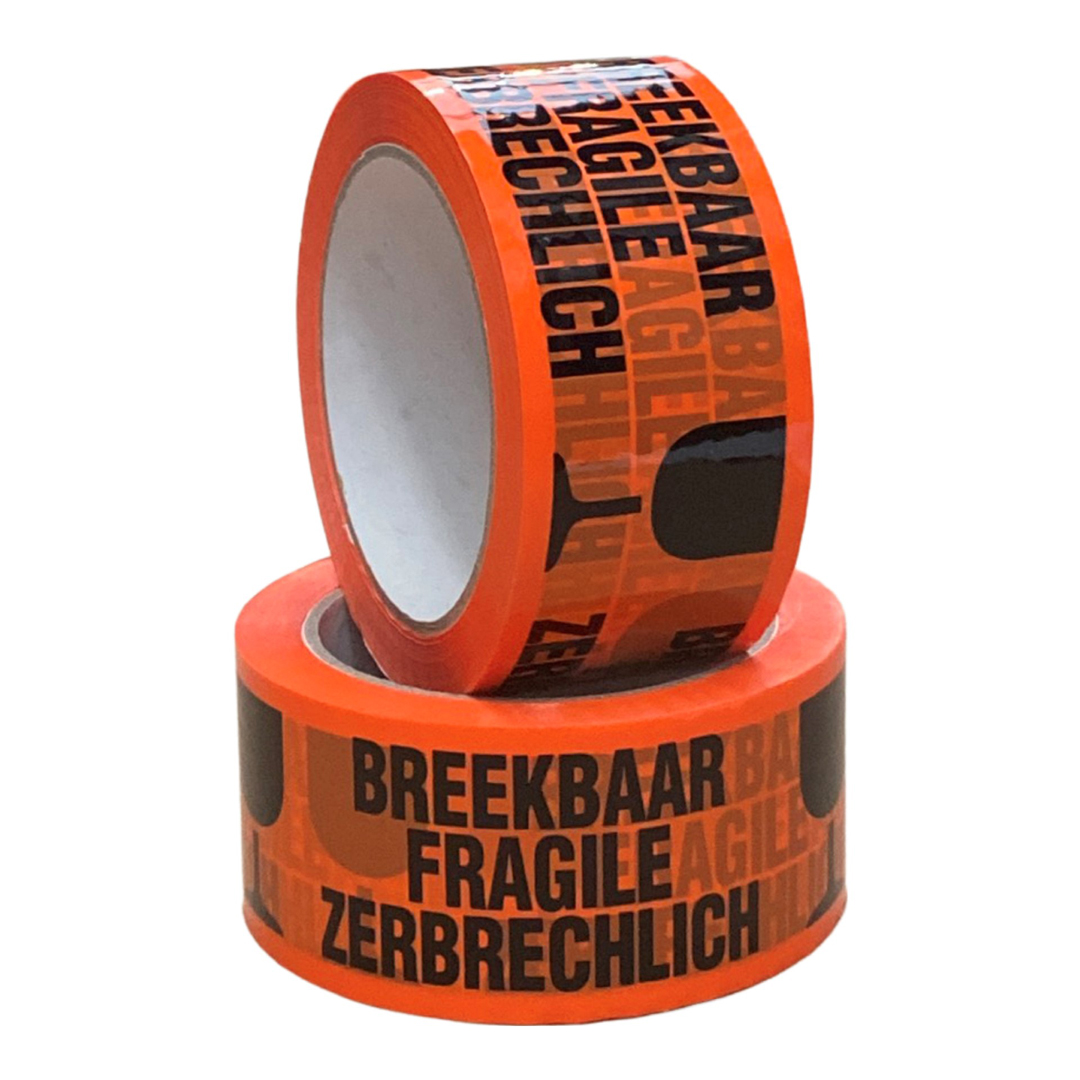 Tape PP acryl oranje 'breekbaar' 50 mm x 66 mtr
